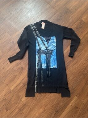 Zara Black Long Sleeve Dress with Blue Graphic